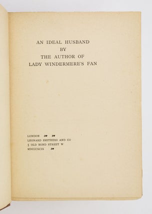 AN IDEAL HUSBAND. BY THE AUTHOR OF LADY WINDERMERE'S FAN.