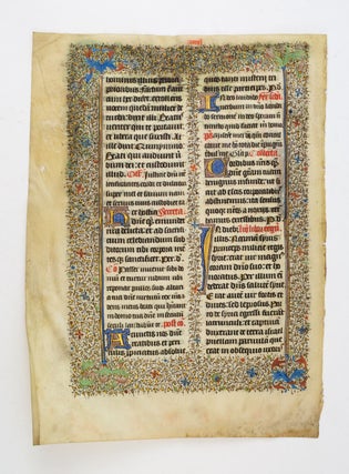 FROM A NOTED MISSAL IN LATIN. A LARGE ILLUMINATED VELLUM MANUSCRIPT LEAF WITH GLITTERING.