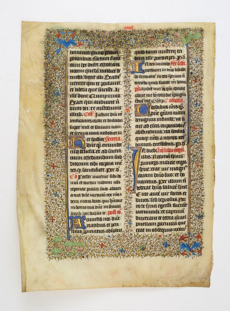 (ST19320-01) FROM A NOTED MISSAL IN LATIN. A LARGE ILLUMINATED VELLUM MANUSCRIPT LEAF...