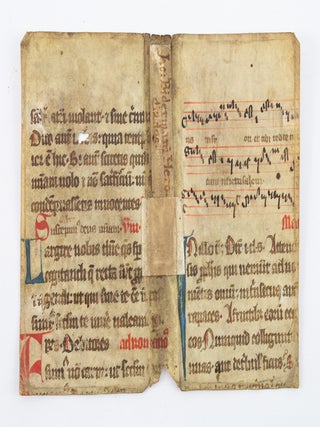 TEXT IN LATIN. PART OF A. MEDIEVAL VELLUM MANUSCRIPT LEAF FROM.