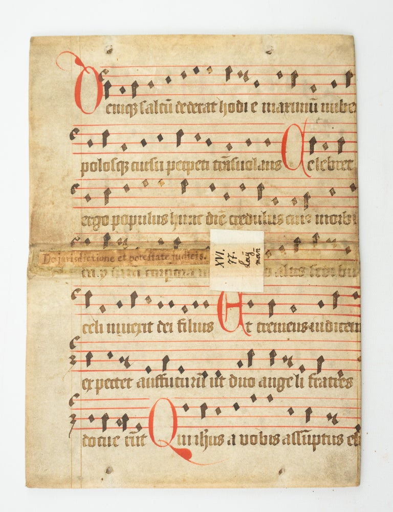 (ST19350-058) TEXT IN LATIN. RECOVERED FROM A. BINDING A MEDIEVAL VELLUM MANUSCRIPT LEAF...