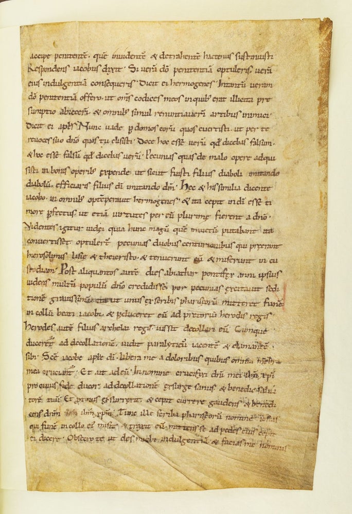 (ST19368) TEXT FROM PSEUDO-ABDIAS' PASSION OF ST. JAMES. AN EARLY VELLUM MANUSCRIPT LEAF...
