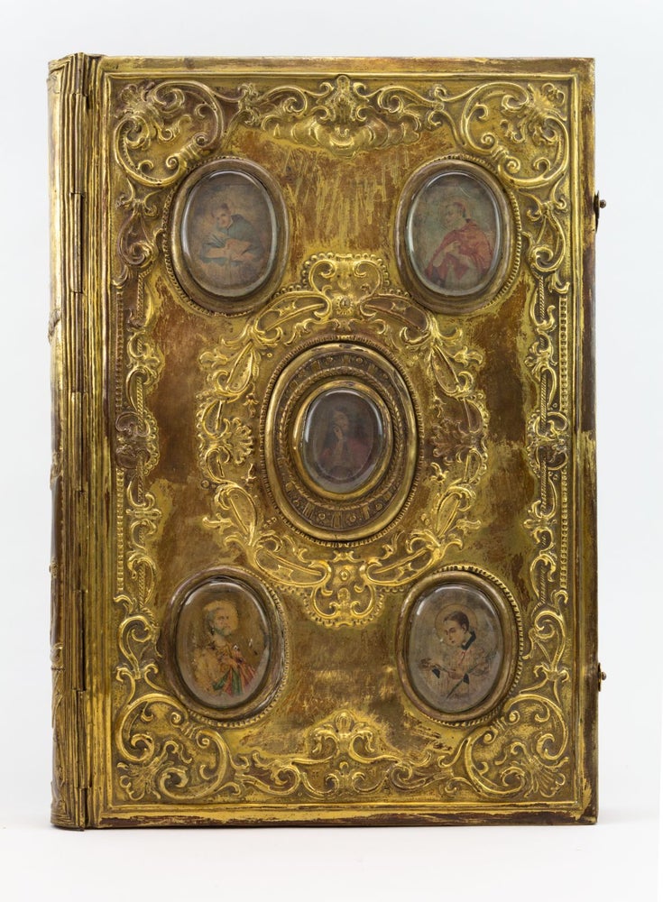 (ST19408) THE GOSPELS. BINDINGS - 19TH CENTURY BRASS WITH PAINTINGS, BIBLE IN SLAVONIC
