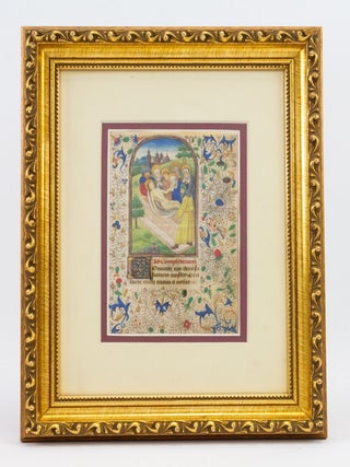 TEXT FROM COMPLINE, FROM THE HOURS OF THE PASSION. A MEDIEVAL ILLUMINATED VELLUM MANUSCRIPT LEAF FROM A.