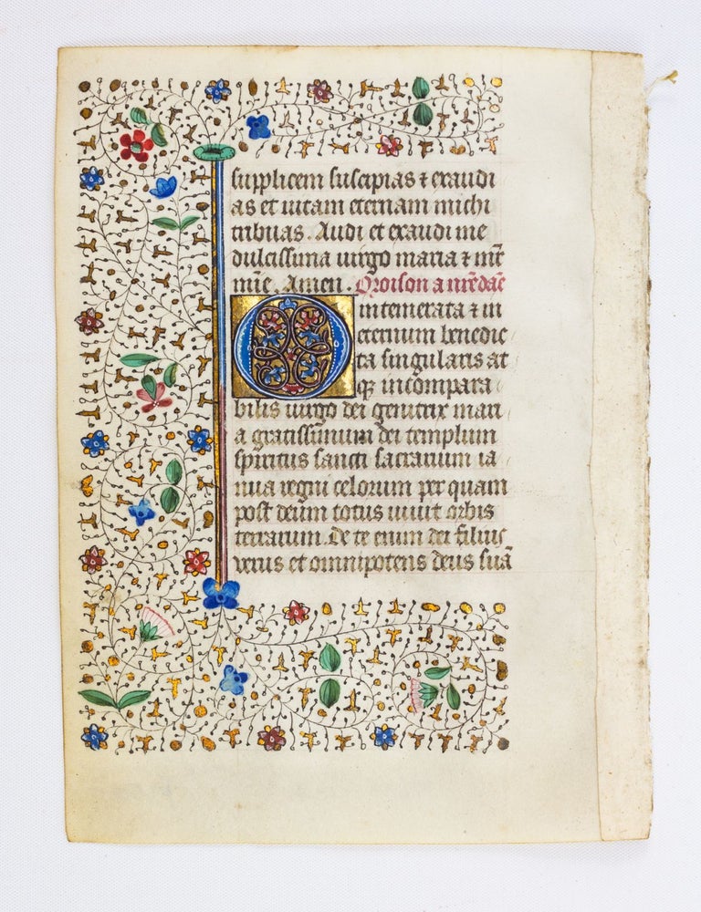 (ST19653N) TEXT FROM "O INTEMERATA." A LEAF FROM A. MEDIEVAL ILLUMINATED VELLUM...