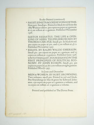 CATALOGUE RAISONN&Eacute; OF BOOKS PRINTED & PUBLISHED AT THE DOVES PRESS NO. I THE TERRACE HAMMERSMITH.