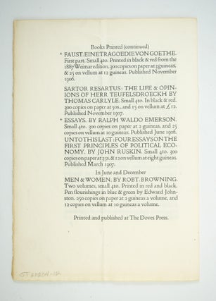 CATALOGUE RAISONNÉ OF BOOKS PRINTED & PUBLISHED AT THE DOVES PRESS NO. I THE TERRACE HAMMERSMITH.