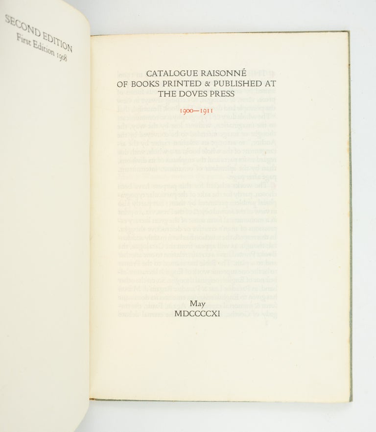 (ST20234-13) CATALOGUE RAISONNÉ OF BOOKS PRINTED AND PUBLISHED AT THE DOVES PRESS...