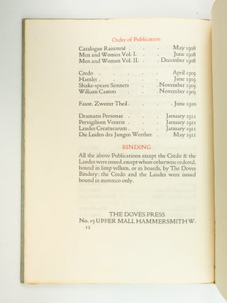 CATALOGUE RAISONN&Eacute; OF BOOKS PRINTED AND PUBLISHED AT THE DOVES PRESS 1900-1911.
