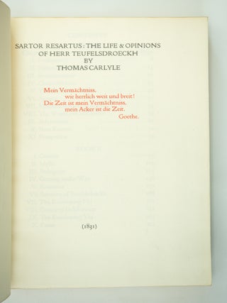 SARTOR RESARTUS: THE LIFE & OPINIONS OF HERR TEUFELSDROECKH.