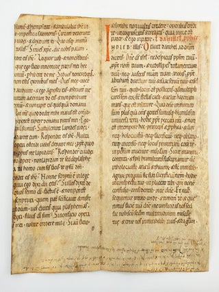 THE LEAVES FROM A LECTIONARY IN LATIN, WITH TEXTS FROM JOHN AND EXODUS on one leaf and LUKE, TWO LARGE MEDIEVAL VELLUM MANUSCRIPT BIFOLIA RECOVERED FROM.