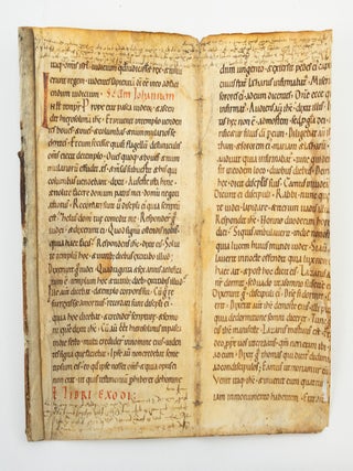 THE LEAVES FROM A LECTIONARY IN LATIN, WITH TEXTS FROM JOHN AND EXODUS on one leaf and LUKE, LEVITICUS AND DANIEL on the other.