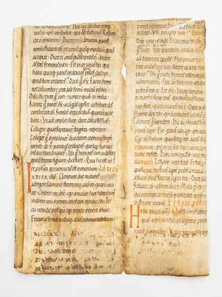 THE LEAVES FROM A LECTIONARY IN LATIN, WITH TEXTS FROM JOHN AND EXODUS on one leaf and LUKE, TWO MEDIEVAL VELLUM MANUSCRIPT BIFOLIA RECOVERED FROM BINDINGS.