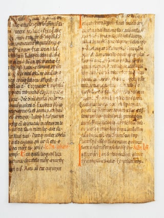 THE LEAVES FROM A LECTIONARY IN LATIN, WITH TEXTS FROM JOHN AND EXODUS on one leaf and LUKE, LEVITICUS AND DANIEL on the other.