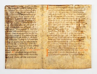THE LEAVES FROM A LECTIONARY IN LATIN, WITH TEXTS FROM JOHN AND EXODUS on one leaf and LUKE, LEVITICUS AND DANIEL on the other.