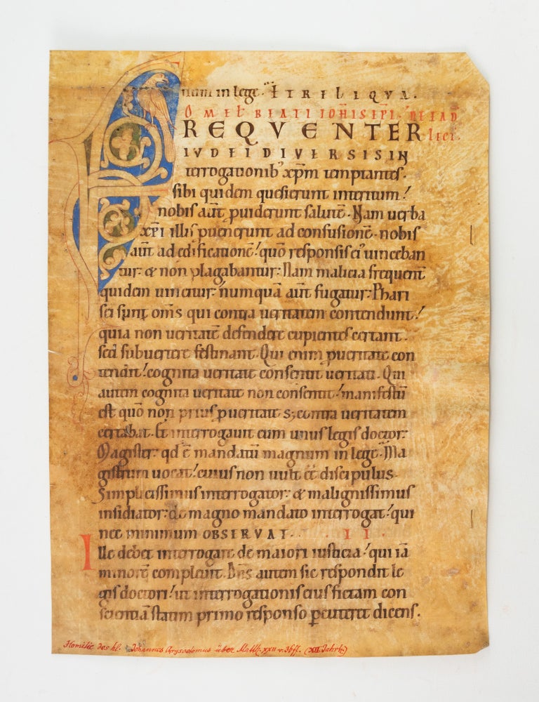 (ST20617c) TEXT FROM ST. JOHN CHRYSOSTOM'S HOMILY LXXI ON MATTHEW 22. WITH A. LARGE...