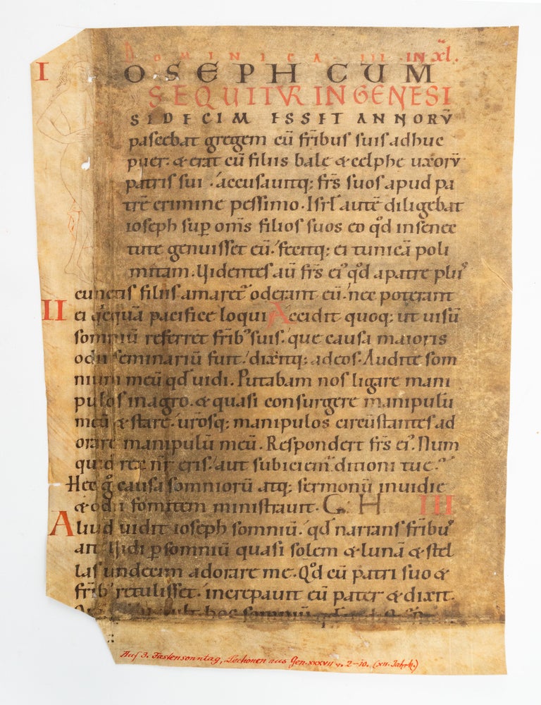 (ST20617d) TEXT FOR THE THIRD SUNDAY IN LENT. WITH AN HISTORIATED ROMANESQUE INITIAL A...