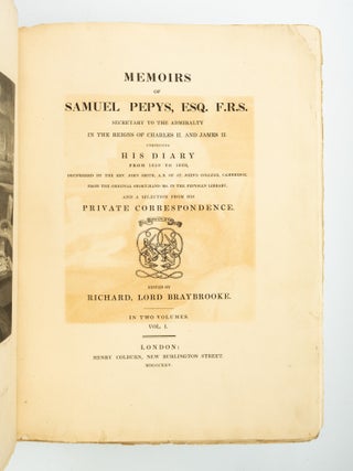 MEMOIRS OF SAMUEL PEPYS . . . COMPRISING HIS DIARY FROM 1659 TO 1669, DECIPHERED BY THE REV. JOHN SMITH.