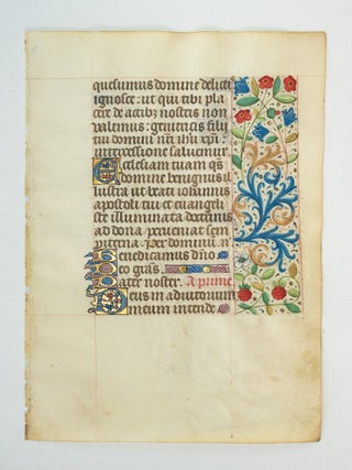 TEXT IN LATIN AND/OR FRENCH. LOVELY MEDIEVAL VELLUM MANUSCRIPT LEAVES FROM A. BOOK.