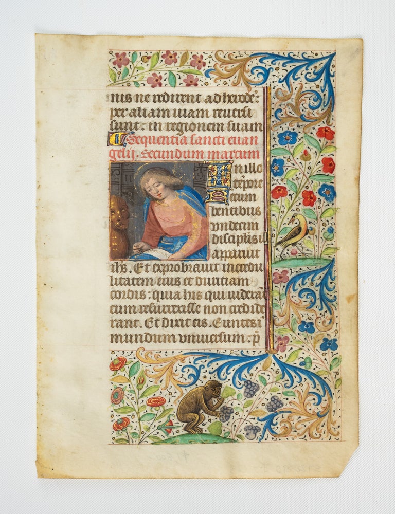 (ST20810J) TEXT FROM THE GOSPEL LESSONS. WITH A. SMALL MINIATURE OF ST. MARK A MEDIEVAL...