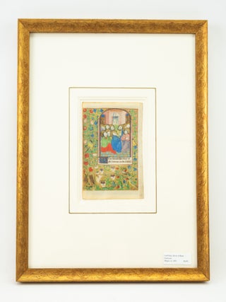 TEXT FROM THE HOURS OF THE HOLY SPIRIT. A MEDIEVAL ILLUMINATED VELLUM MANUSCRIPT LEAF FROM A.