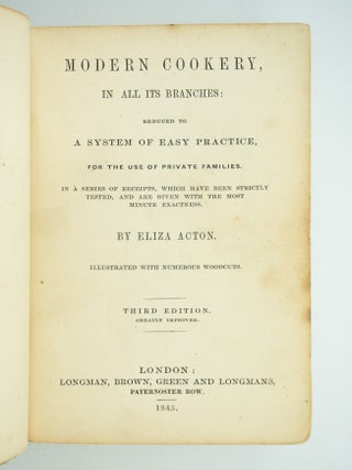 MODERN COOKERY, IN ALL ITS BRANCHES. COOKERY, ELIZA ACTON.