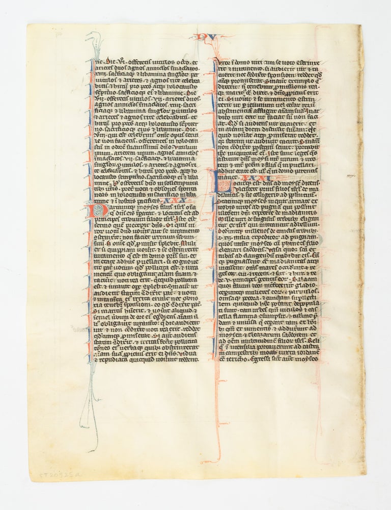 (ST20925a) WITH TEXT FROM NUMBERS. MEDIEVAL VELLUM MANUSCRIPT LEAF FROM A. BIBLE IN LATIN