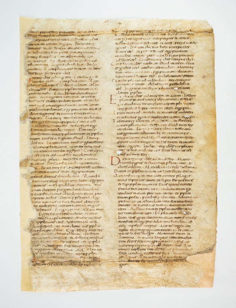 (ST20968-02) WITH TEXT FROM EXODUS. A MEDIEVAL VELLUM MANUSCRIPT LEAF FROM A. MASSIVE...
