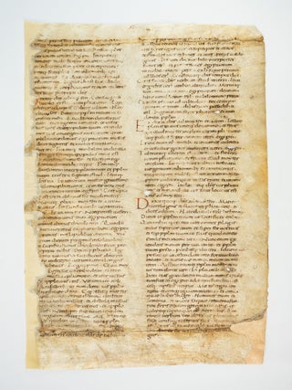 WITH TEXT FROM EXODUS. A MEDIEVAL VELLUM MANUSCRIPT LEAF FROM A. MASSIVE.