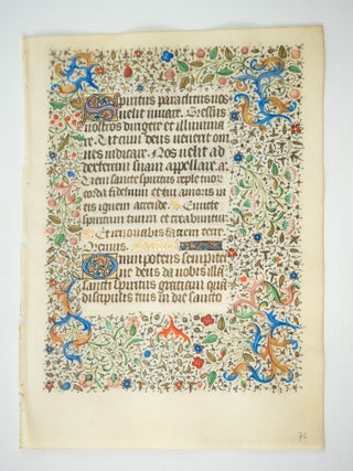 TEXT FROM COMPLINE, HOURS OF THE HOLY SPIRIT. A FINE MEDIEVAL ILLUMINATED VELLUM MANUSCRIPT LEAF FROM.