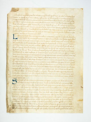 TEXT FROM LACTANTIUS' "DE OPIFICIO DEI.&quot. A MEDIEVAL VELLUM MANUSCRIPT LEAF IN A. NEAT.