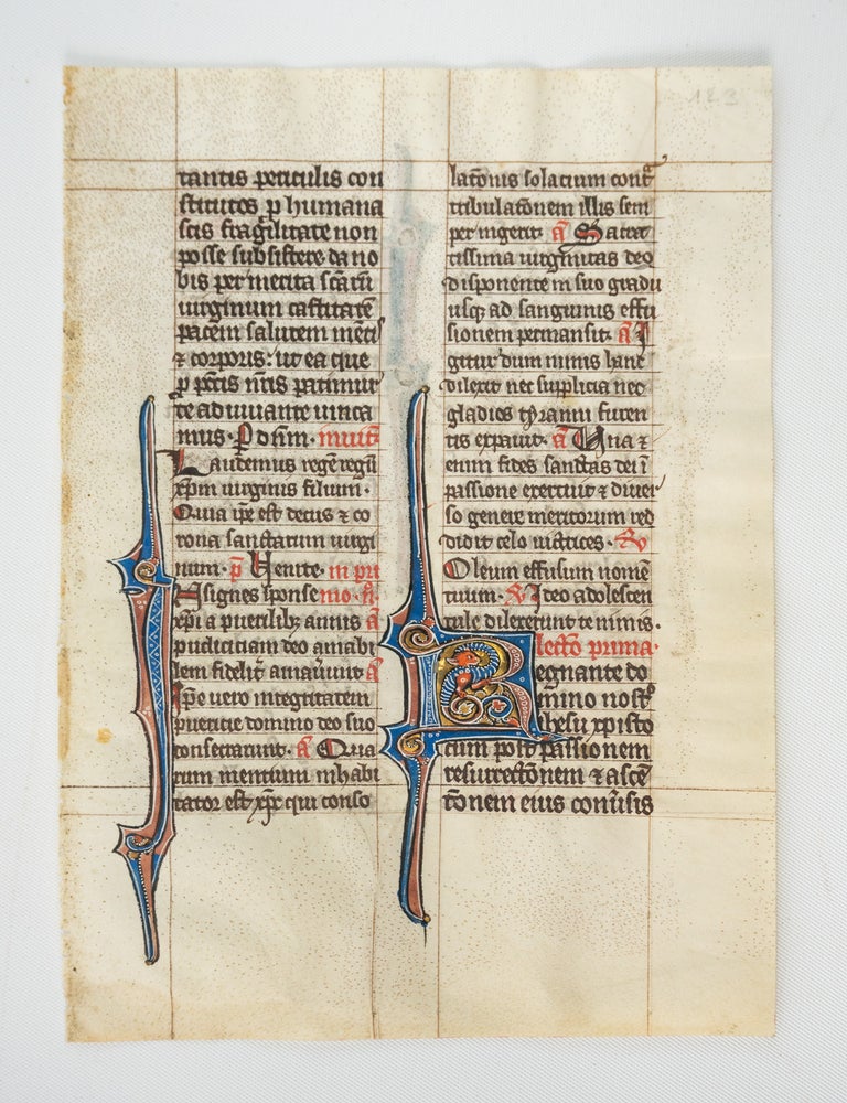 (ST20983a) TEXT IN LATIN. A MEDIEVAL ILLUMINATED VELLUM MANUSCRIPT LEAF FROM A....
