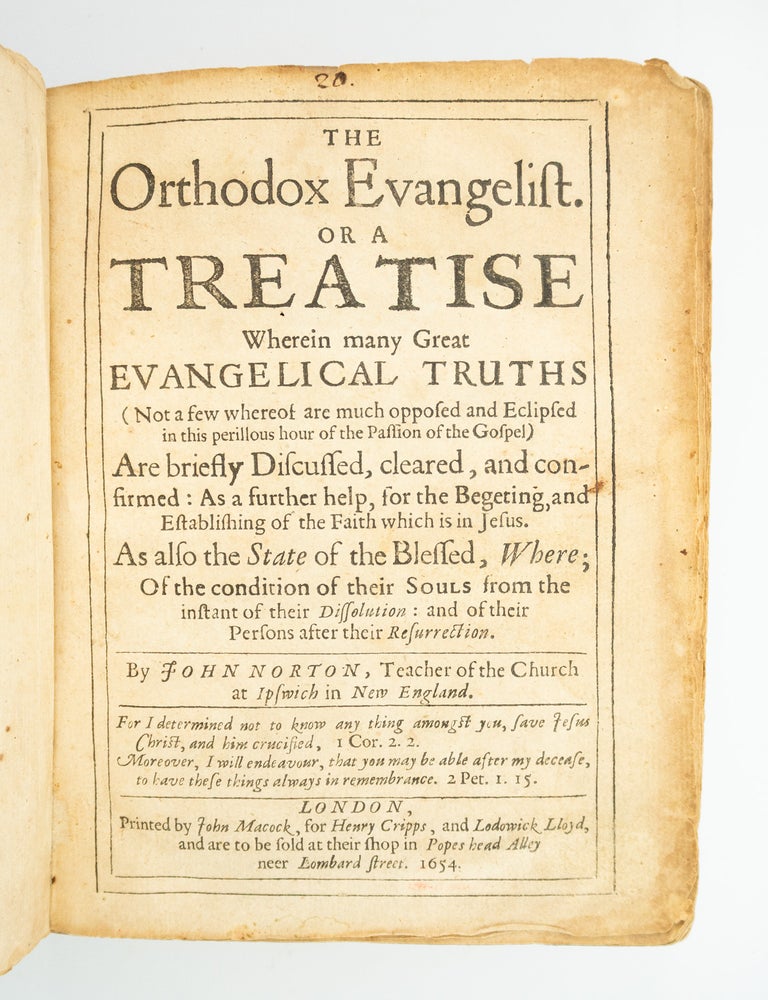 (ST21063) THE ORTHODOX EVANGELIST. AMERICANA - PURITANS IN COLONIAL AMERICA, JOHN NORTON.