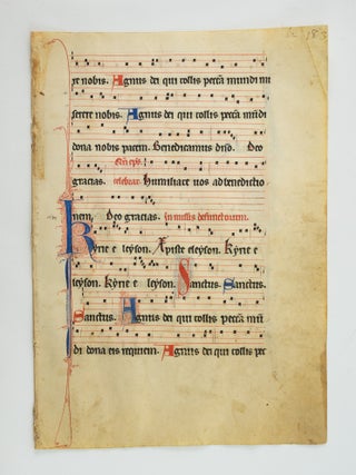 TEXT IN LATIN. OFFERED LEAVES FROM A. MEDIEVAL VELLUM MANUSCRIPT SEQUENTIARY.