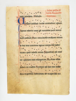 TEXT IN LATIN. LEAVES FROM A. MEDIEVAL VELLUM MANUSCRIPT CHOIR BOOK.