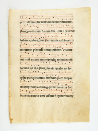 TEXT IN LATIN. LEAVES FROM A. MEDIEVAL VELLUM MANUSCRIPT CHOIR BOOK.
