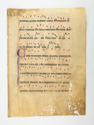 TEXT IN LATIN. LEAVES FROM A. MEDIEVAL VELLUM MANUSCRIPT CHOIR BOOK.