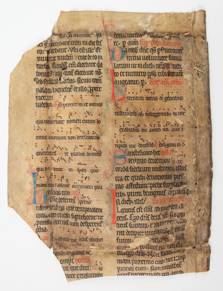 TEXT FROM PASSION WEEK. A NEARLY COMPLETE MEDIEVAL VELLUM MANUSCRIPT LEAF FROM.