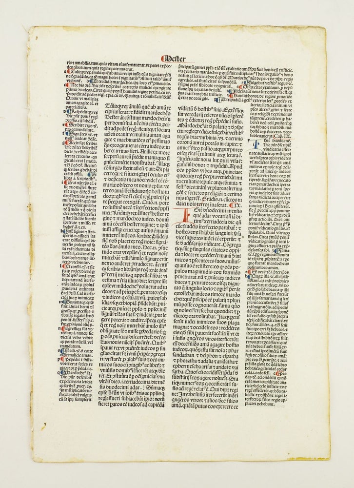 (ST8821t-2g) BIBLIA LATINA CUM POSTILLIS NICOLAI DE LYRA. LEAVES FROM PSALMS, SONG OF SONGS, ECCLESIASTICUS, PROVERBS, WISDOM, ESTHER, EZRA, AND NEHEMIAH. INCUNABULAR LEAVES, OFFERED INDIVIDUALLY MULTIPLE LEAVES, FROM A. BIBLE IN LATIN.