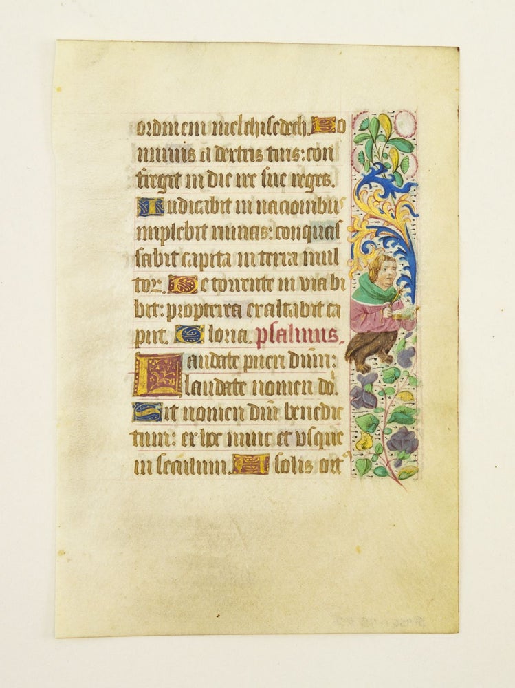 (ST9561-75) FROM A BOOK OF HOURS IN LATIN. AN ILLUMINATED VELLUM MANUSCRIPT LEAF WITH...
